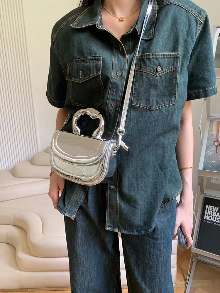 Luxury Designe Acrylic Handle Handheld Saddle Bag For Women's New Bag Premium Sense Cross-Body Small Bag Mobile Phone Bag