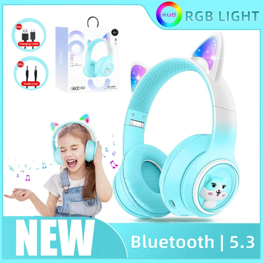Новые беспроводные наушники с градиентом кошачьих ушей RGB Bluetooth микрофоном