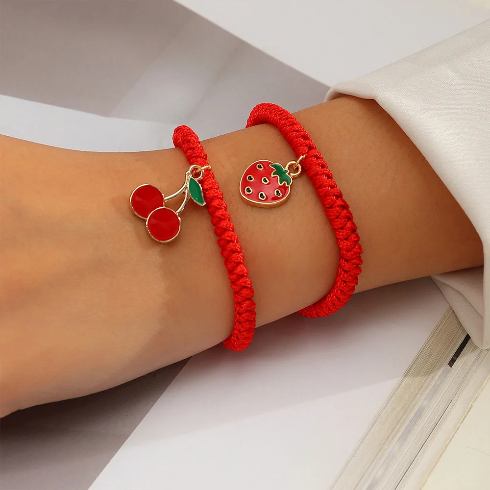 

Lucky Red Braided Rope Strawberry Cloud Bracelets For Women Girls Handmade Lucky Jewelry Red Bracelet Female BFF Couples Gifts