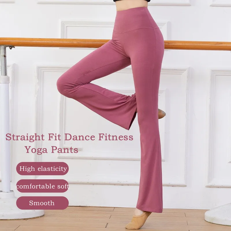 Women High Waist Dance Pants Exercise Clothes Modal Fabric Straight Flared Pant Training Pants Slim Dance Fitness Yoga Pant