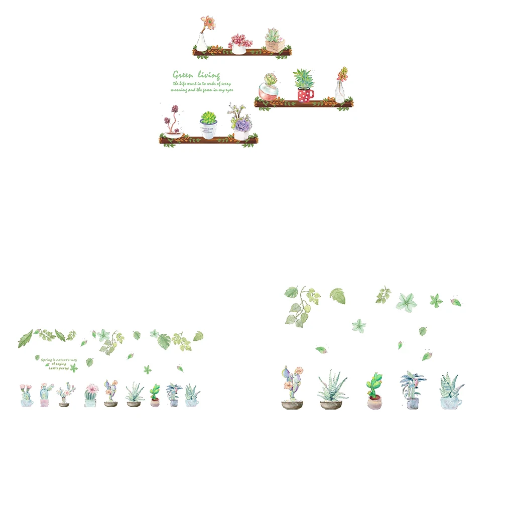 Суккулент Кактус Цветок Настенная Наклейка растение в горшке съемные оконные