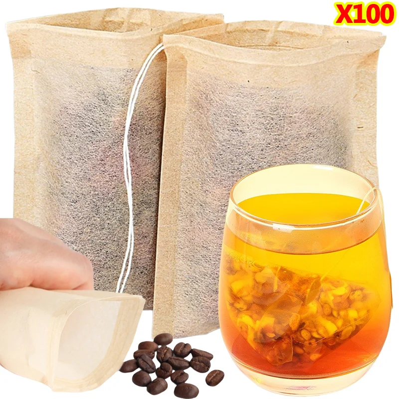

Фильтр медицинский травяной чай из зерен для чайных сумок, травяная бумага, 100 шт., кофе с пакетиком, чай, пустой биоразлагаемый пакетик с кулиской и листьями
