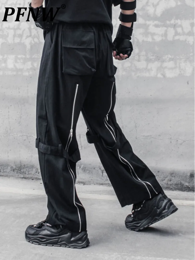 

PFNW Darkwear Style Straight Cargo Pants Men High Street Streetwear Wind Zipper Patchwork Casual Trousers For Male 12A1695