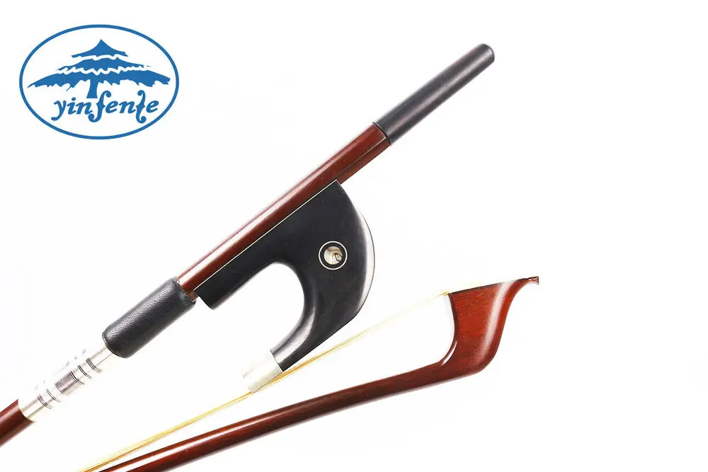 

3/4 Size Upright Double Bass Bow Natural Horse Hair Ebony Frog Brazilwood German High Handle Bows Both Eyes Inlay