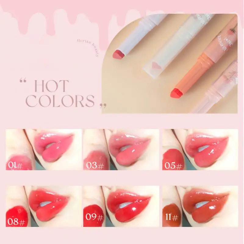 

13 Colour FLORTTE Floria First Kiss Series Love Stick Lipstick Pen Mirror Watershine Lip Glaze Water Moisturizing Love Lipstick