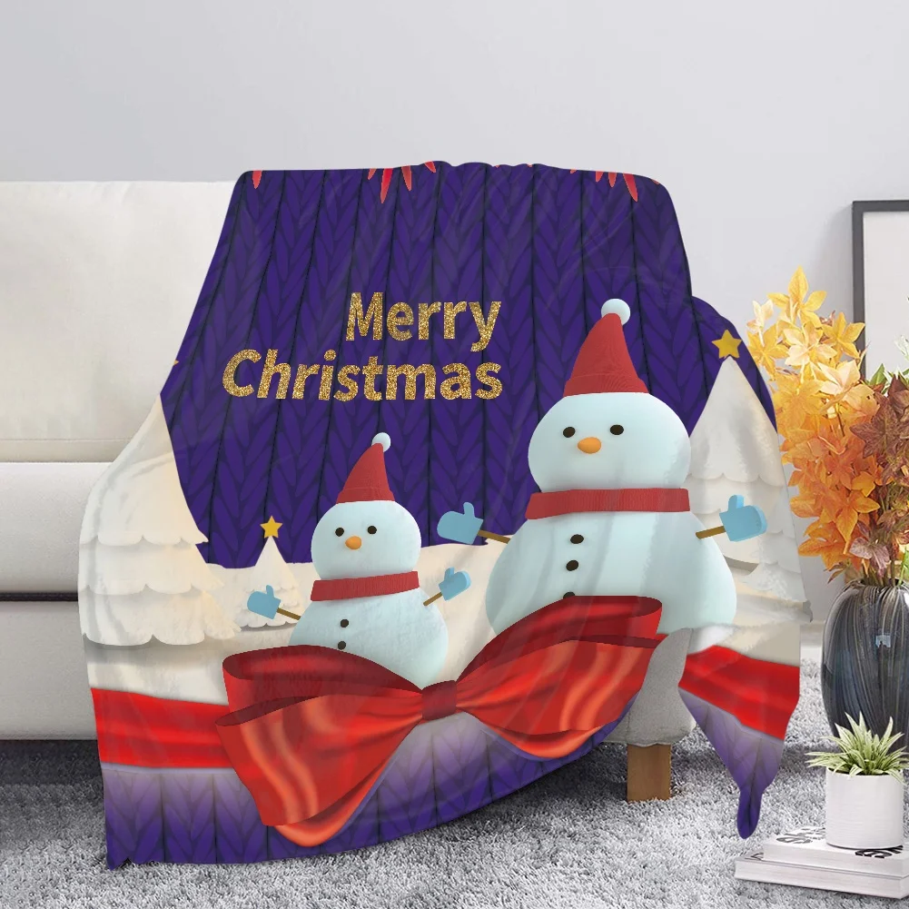 Merry Christmas Theme Snowman Pattern Flannel Throw Blanket for Sofa Couch Bed Decor Soft Warm Kids Adults Festival Camping Gift
