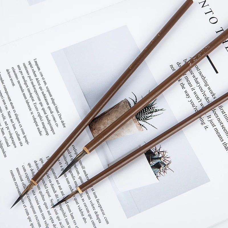 

3 шт. 0,6 см/0,5 см/0,4 см крючок из шерсти Weasel, тонкая кисть для рисования, искусство, Канцтовары