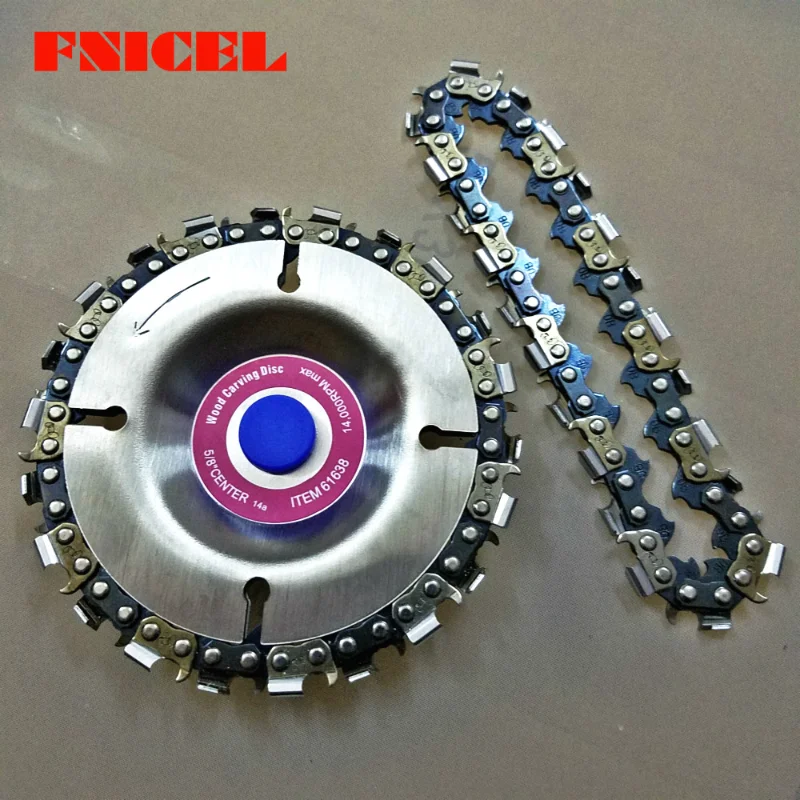 

Wood Carving Disc 4" Steel Grinders w/ 2pcs Saw Chain 22 Tooth Fine Cut Chains Set For 4-1/2" Angle Grinder
