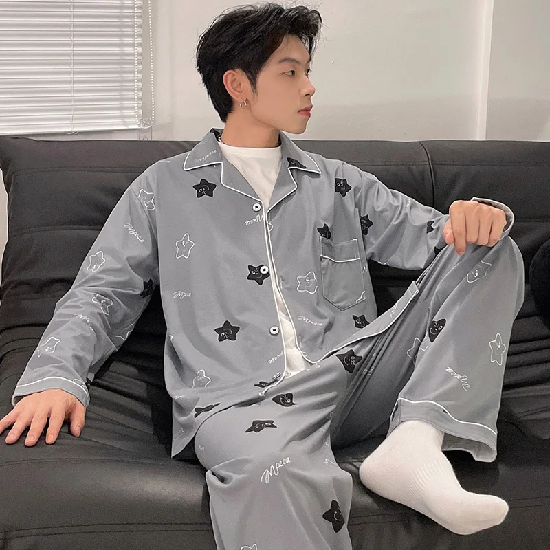 QUHENG 2022 Autumn Cotton Men's Pajama Fashion Sets Winter Casual Long Sleeve Sleepwear Soft Comfortable Men Pajamas for Suit