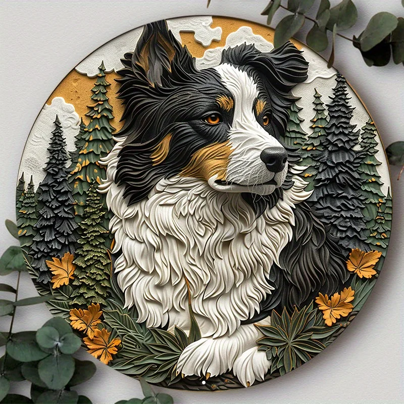 ł okrągły aluminiowy metalowy znak płaski wieniec 2D z wzorem psa na drzwi wystrój domu dekoracja ścienna odpowiednia dla różnych scenariuszy