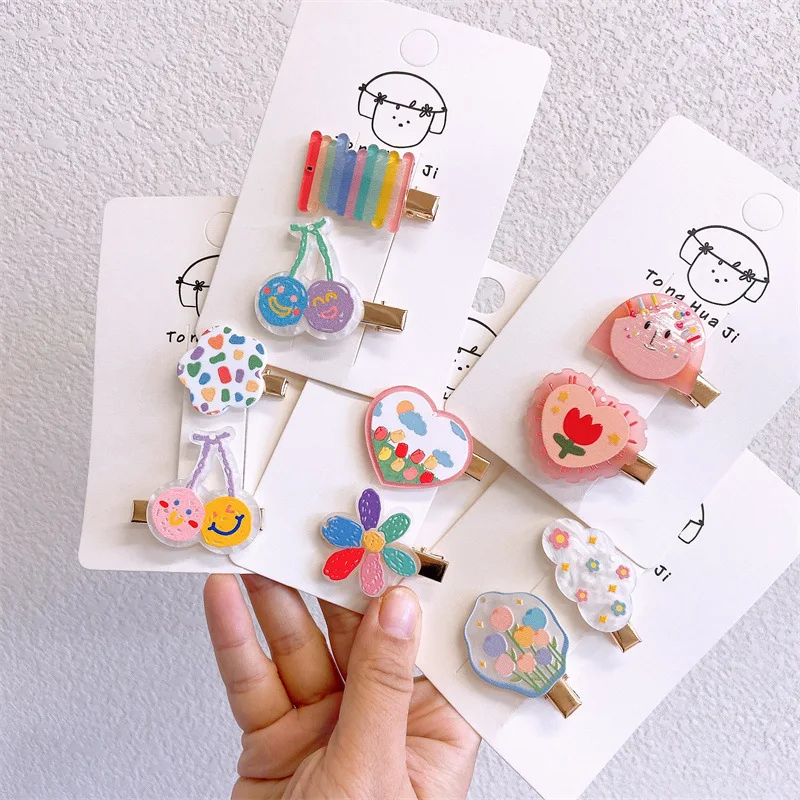 

Korean Spring Cute Acrylic Sheet Animal Duckbill Clip Flower Head Graffiti Hairpin for Girls Children's Fashion Hair Accessories