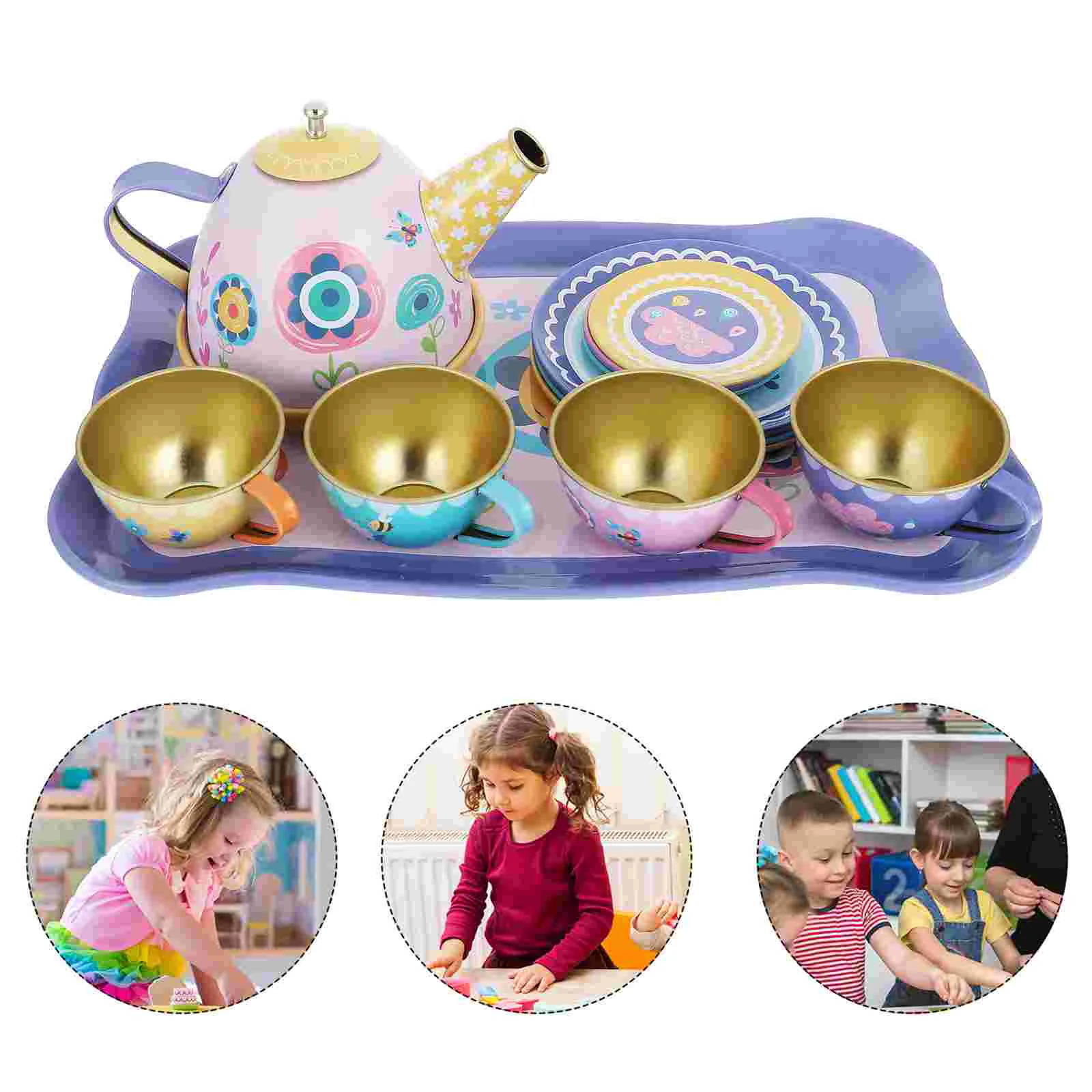 

Afternoon Tea Toys Metal Teapot Little Girls Secret Garden Pretend Playset Dishes Tinplate Child Mini Furniture