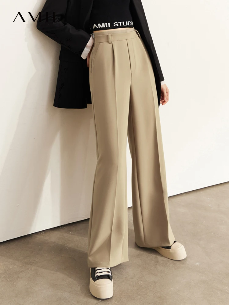 AMII Minimalism Autumn 2022 New Suit Pants Women Fashion All-match Casual High Waist Wide Leg Loose Floor Length Pants 12270335