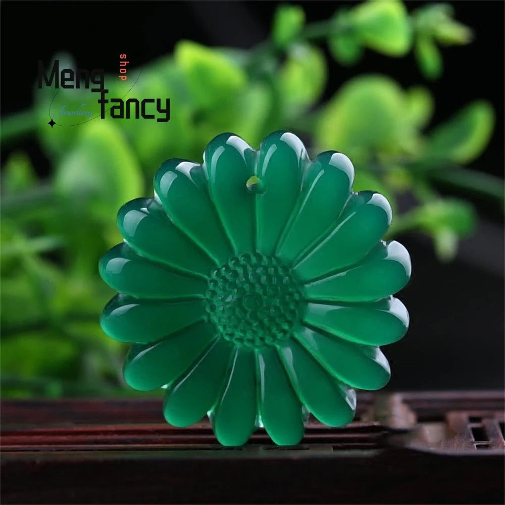 

Natural Ice Agate Chalcedony Sun Flower Pendant Charms Fashion Fine Jewelry Men Women Mascot Souvenir Luxury Couple Holiday Gift