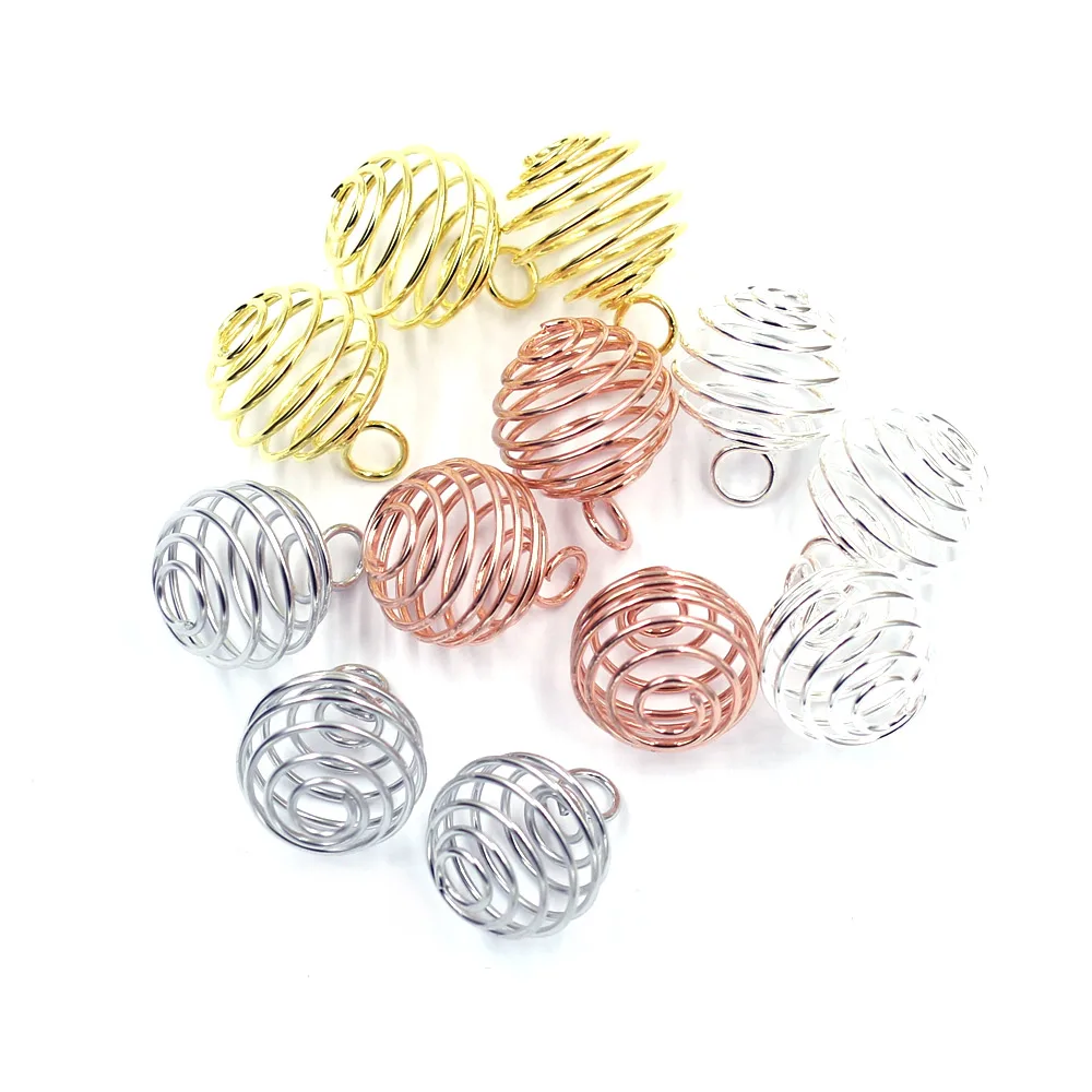 

Lantern Spring Spiral Pendants Beads Cages Silver Rose Gold Color For Charm Necklace Jewelry DIY Finding 15mm