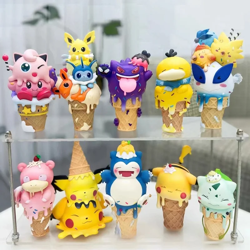 

Pokemon Ice Cream Series Anime Figures Toy Pikachu Bulbasaur Psyduck Snorlax Slowpoke Gengar Jigglypuff Figurine Model Doll Gift