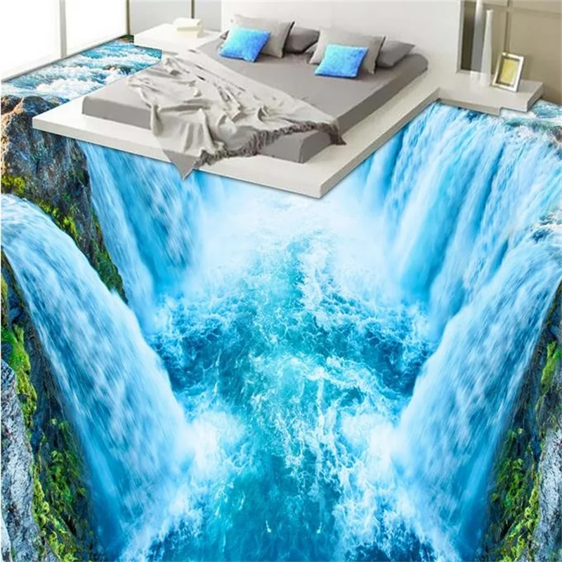 3D напольные водонепроницаемые обои на заказ покрытия водопад стереоскопические