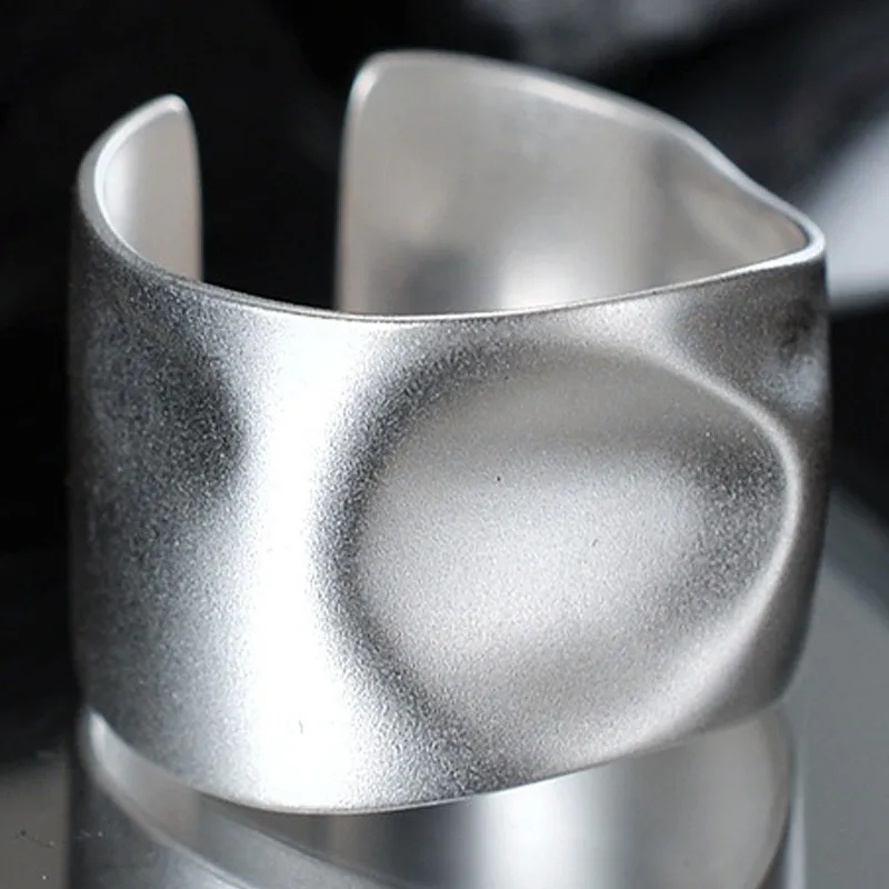 

J1176ZFSILVER Resizable Silver 925 Sterling Luxury Irregular Texture Adjustable Ring For Women Girl Korean Wedding Party Jewelry