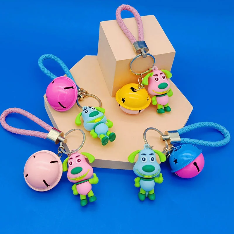 

Cartoon glue cute dog keychain creative leather rope bell couple keychain bag pendant decoration wholesale