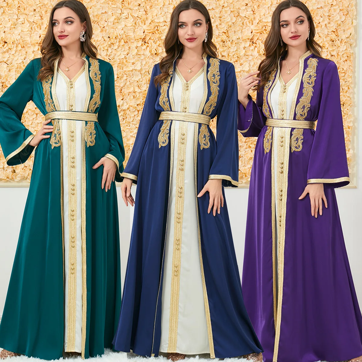 Caftan Dresses for Women Party Evening Dubai Moroccan Oriental Arabic Robe 2 Piece Sets Islamic Kaftan Ramadan Eid Muslim Abaya