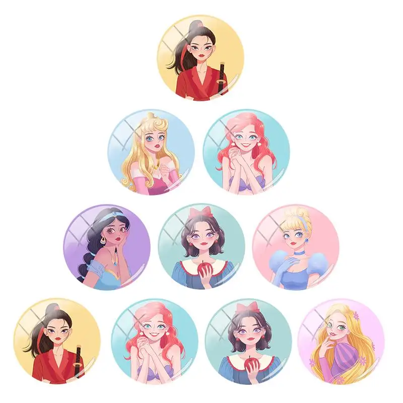 

Disney Gentle Style Princess Light Colorful Art Printing Image Glass Convex Round Dome Flat Bottom for DIY Jewelry Makings QGZ21