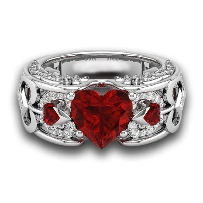 New Red Heart Rose Flower Woman Rings For Lovers Stainless Steel Pattern Men Couples Ring Jewelry Wedding Bands images - 6