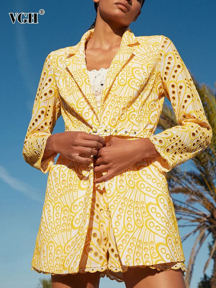 

Женский блейзер с вышивкой VGH, однотонный Повседневный пиджак на пуговицах, с английским воротником и длинным рукавом, модная новинка