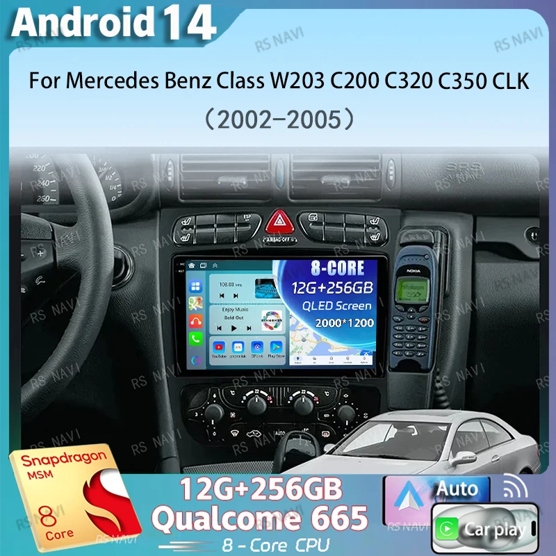 Автомобильный радиоприемник Android 14 для Mercedes Benz C-Class W203 C200 C320 C350 CLK W209 2002-2005