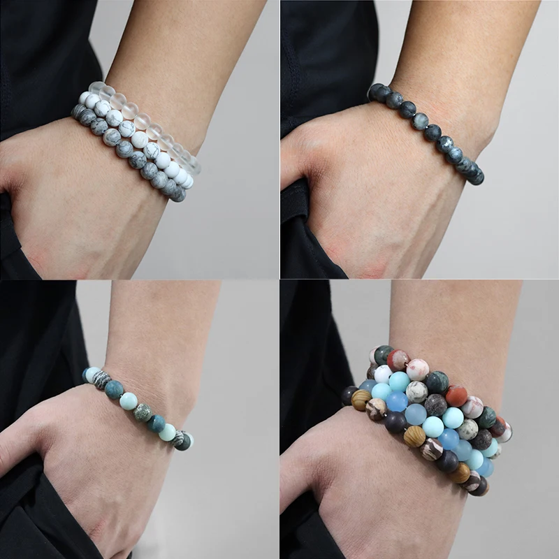 

8/10mm Matte Natural Stone Bracelet Men Classic Beads Charm Bracelet Agates Amazonite Beaded Bracelets Healing Jewelry Men Women