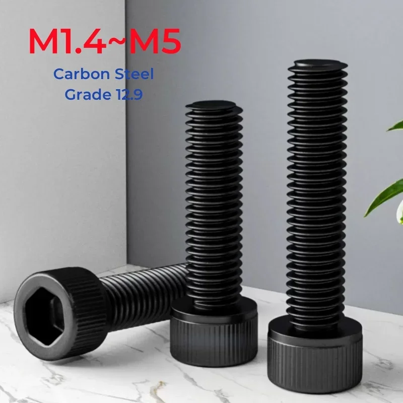 

M1.4 M1.6 M2 M2.5 M3 M4 M5 Класс 12.9 Высокопрочная черная углеродистая сталь Полная резьба с шестигранной головкой и шестигранной головкой Винт с шестигранной головкой
