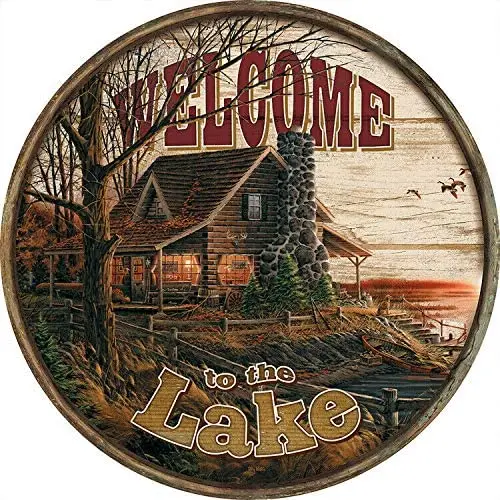 

Welcome to The Lake - Cabin Round Metal Tin Sign Suitable for Home and Kitchen Bar Cafe Garage Wall Decor Retro Vintage