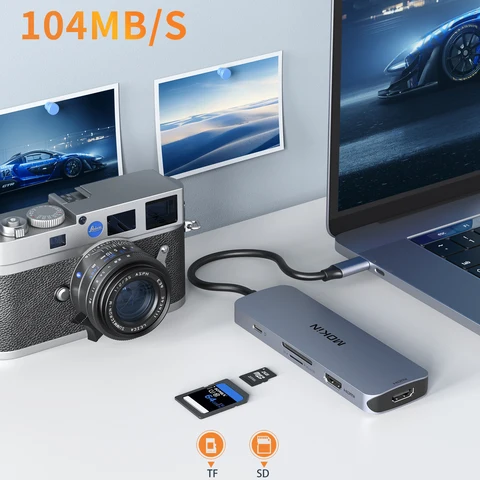 Док-станция MOKiN 8 в 1 — USB3.0, HDMI 4K30 Гц, HDMI 4K60 Гц, PD 100 Вт — идеально подходит для MacBook Air/Pro, iPad, ноутбука Thunderbolt