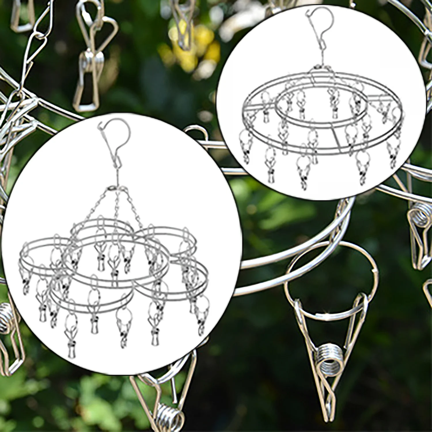 Компактная Вешалка Для Одежды Из Нержавеющей Стали С 20 Зажимами Сушилка