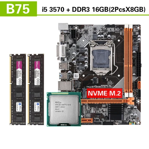 Комплект материнской платы Kllisre B75 с процессором Core i5 3570, 2x8 ГБ = 16 ГБ, 1600 МГц, память DDR3 для настольного компьютера, NVME M.2, USB3.0, SATA3