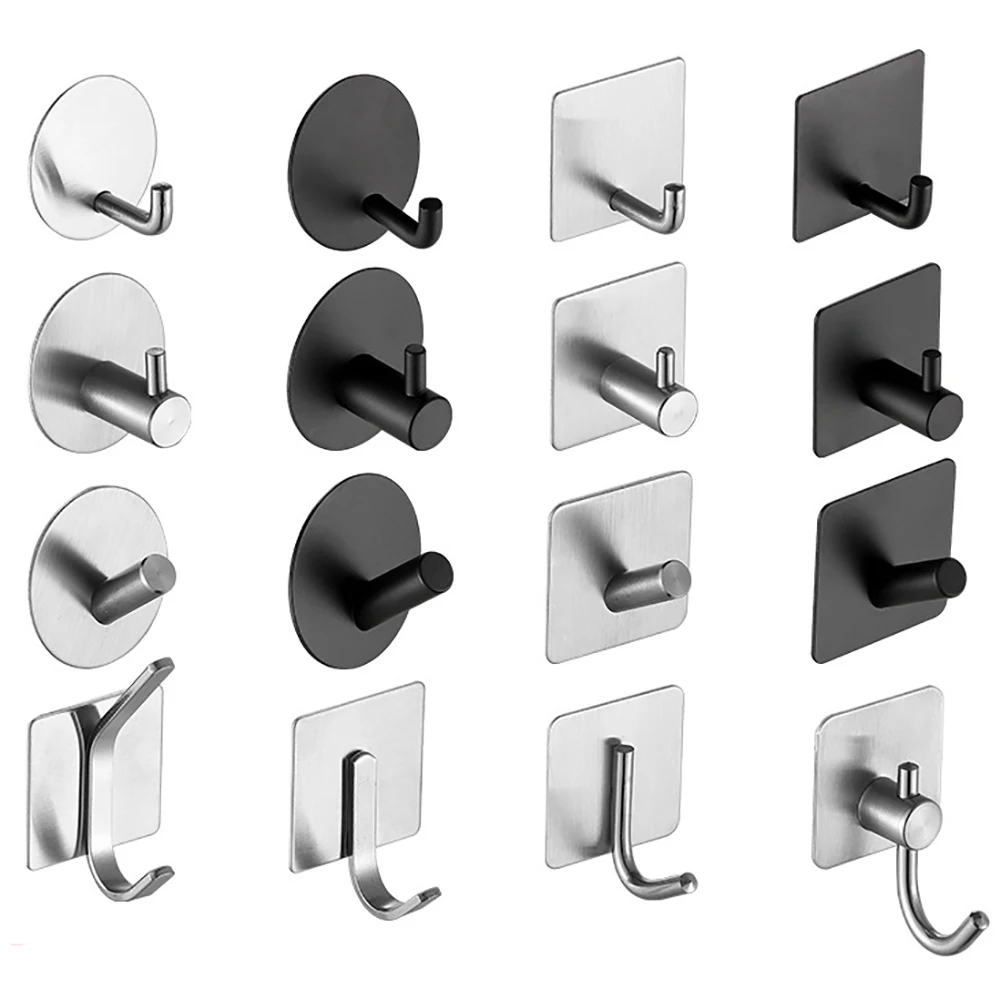 

304 Stainless Steel Hooks Punch-free Strong Viscose Self-adhesive Kitchen Bathroom Door Wall Hanging Towel Keys Clothes Hangers