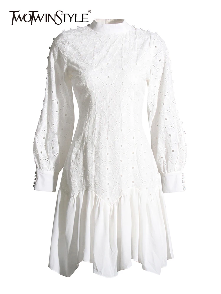 

Женское винтажное мини-платье TWOTWINSTYLE, летнее однотонное элегантное платье с воротником-стойкой, рукавами-фонариками и высокой талией
