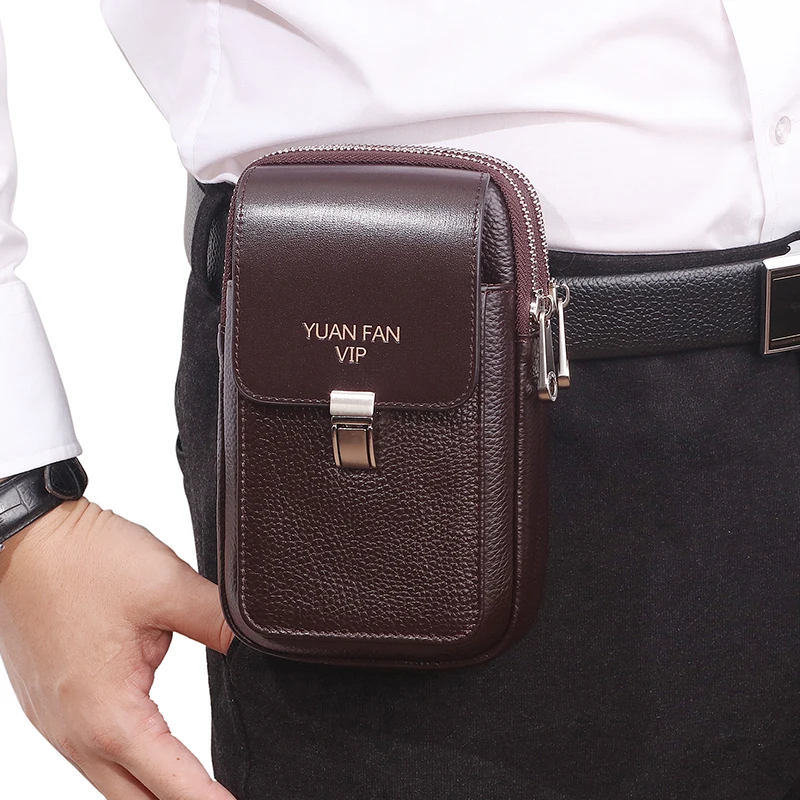 Вертикальная поясная сумка из натуральной кожи для мужчин кошелек телефона