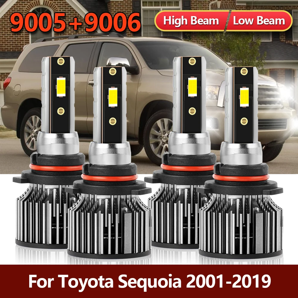 

4x светодиодный фары комплект комбинированных ламп 9005 9006 Высокая Низкая яркость CSP автомобильные лампы белые для Toyota Sequoia 2001-2015 2016 2017 2018 2019
