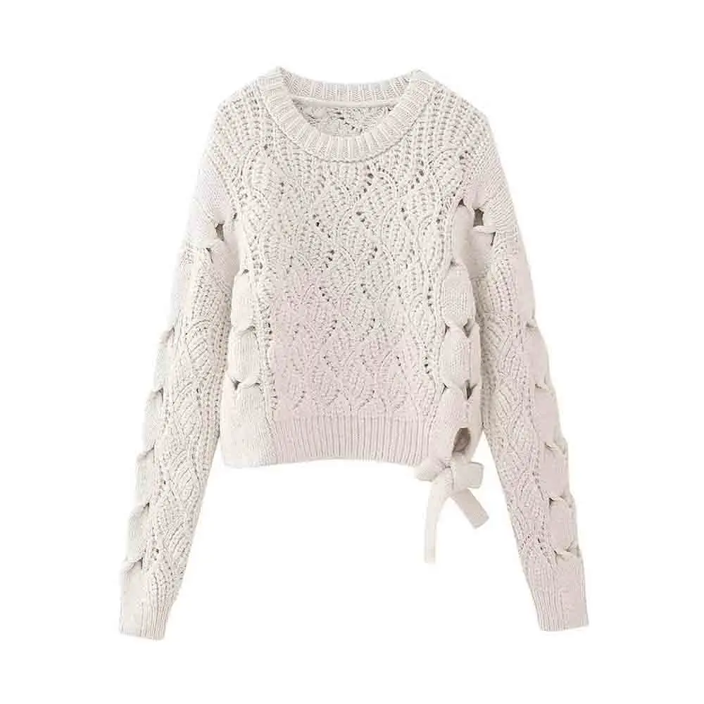 

Свитер женский трикотажный 8-жильный с бантом, на осень/зиму
