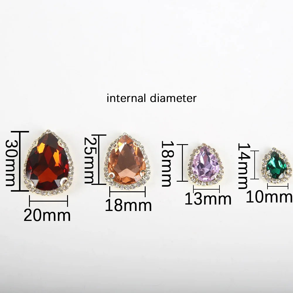 

Colorful 4 Sizes Teardrop Glass Sew On Rhinestones With Golden Bottom Flatback Crystals Stones For Diy Clothing Accessories