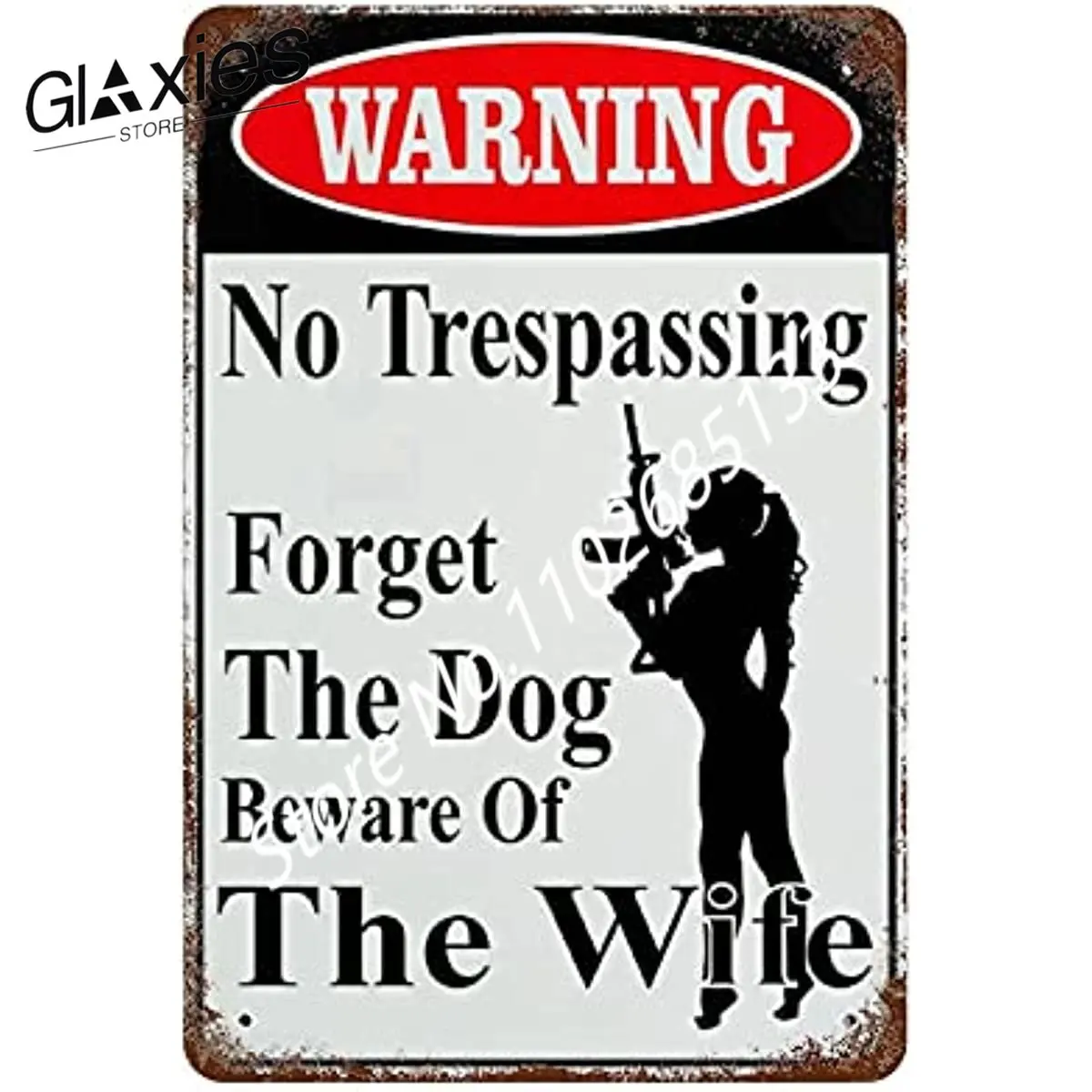 

Funny Warning No Trespassing Forget The Dog Beware of The Wife Tin Sign Woman with Gun Metal Sign Vintage Sarcastic Metal Sign