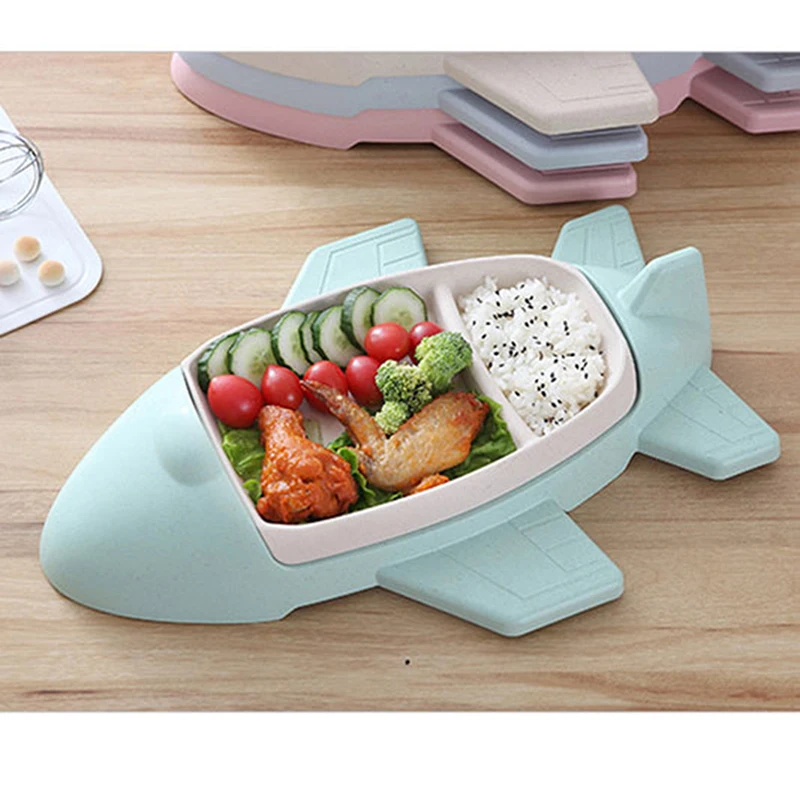 

Infant Plate Cartoon Aircraft Shape Tableware Bamboo Fiber Tableware Toddle Children's Dividers Plate Child Gift Kids Cutlery