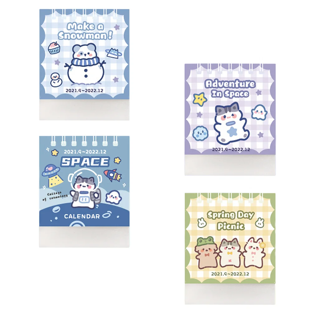 

4Pcs Mini Cartoon Desktop Calendar Desk Calendar 2022 Calendar Home Calendar New Year Calendar for Home Office