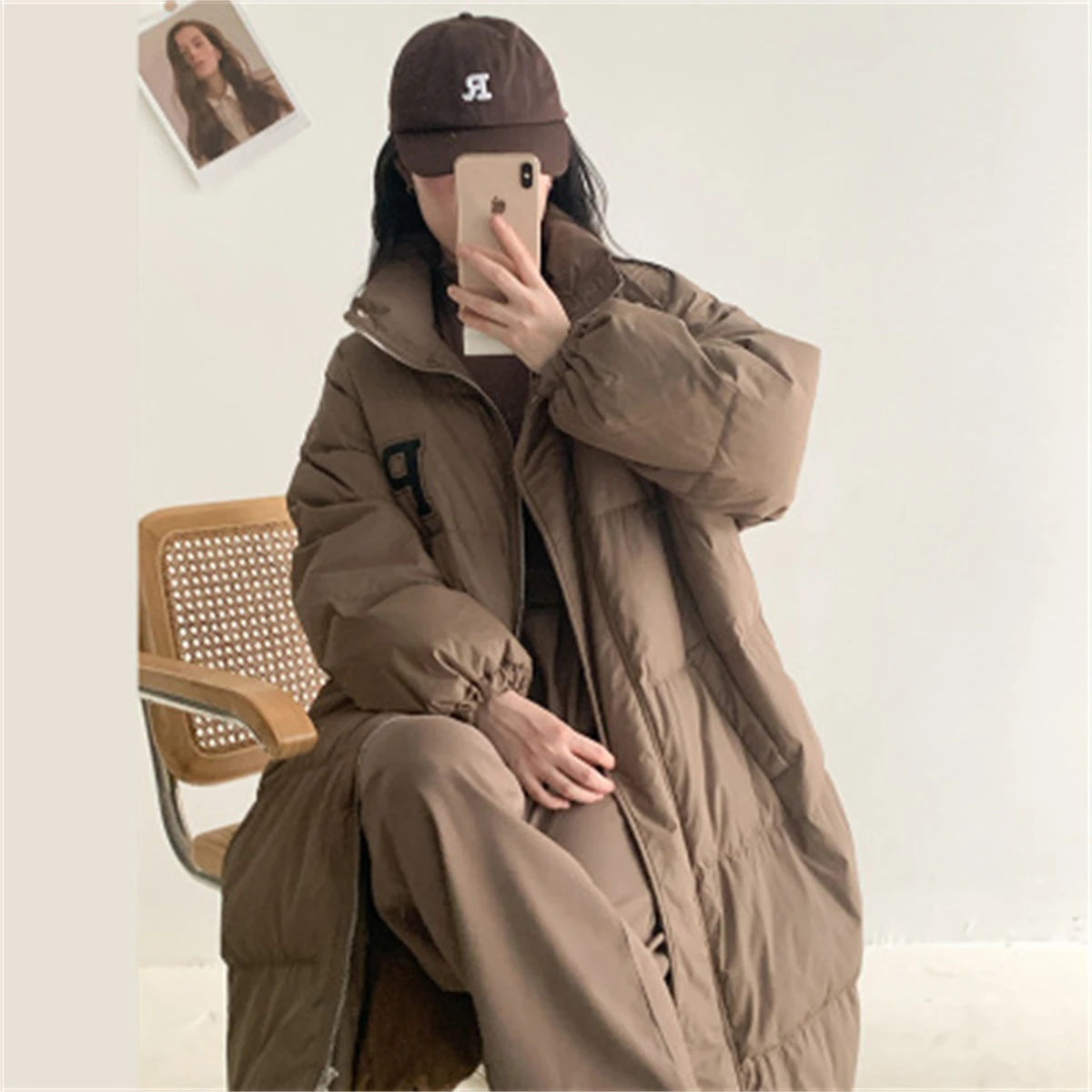 Large Letters Cotton Jacket For Women, Medium Length, 2022 New Korean Cotton Jacket, Loose And Thickened Over Knee Coat