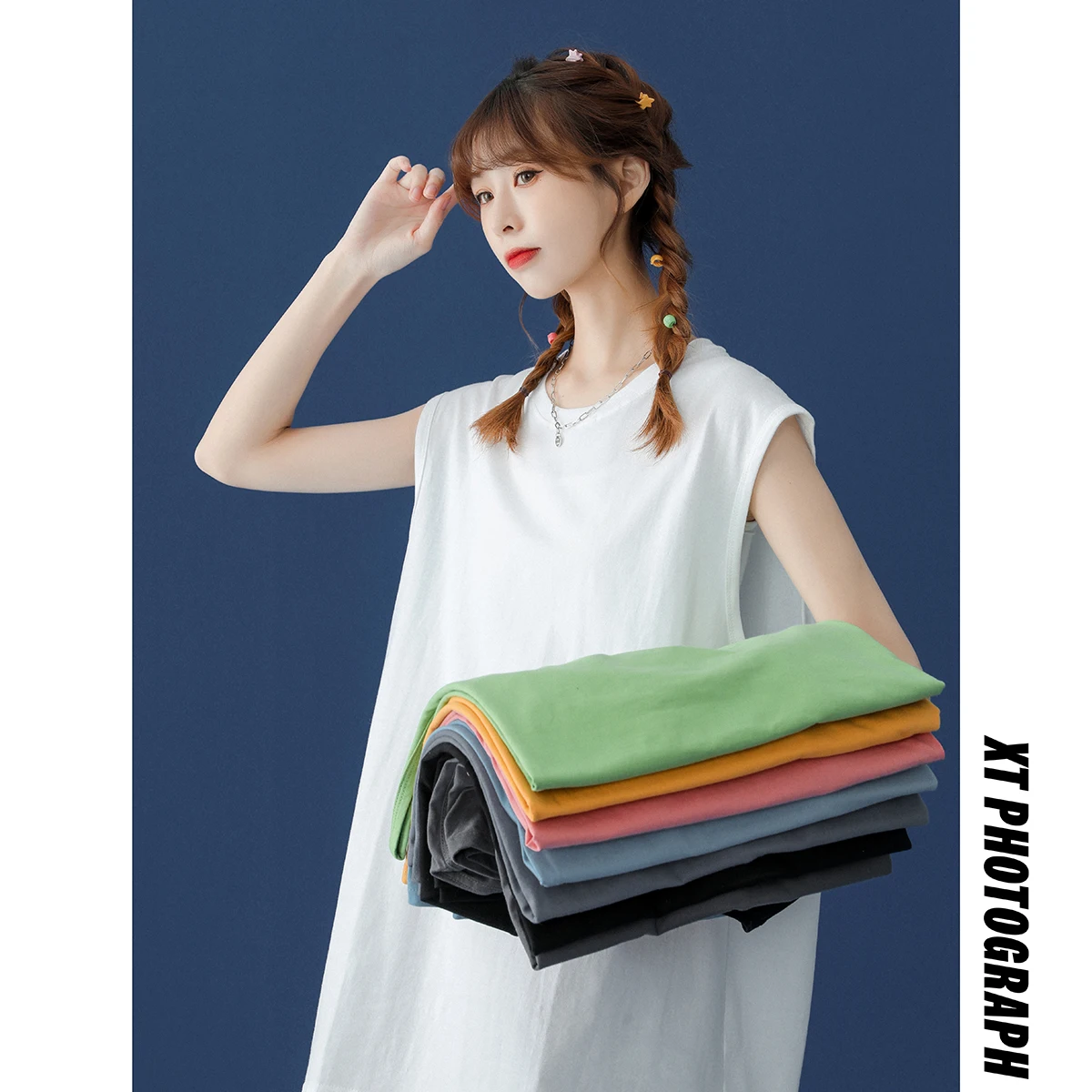 Женская футболка без рукавов из чистого хлопка Новинка лета 2023 жилет верхняя