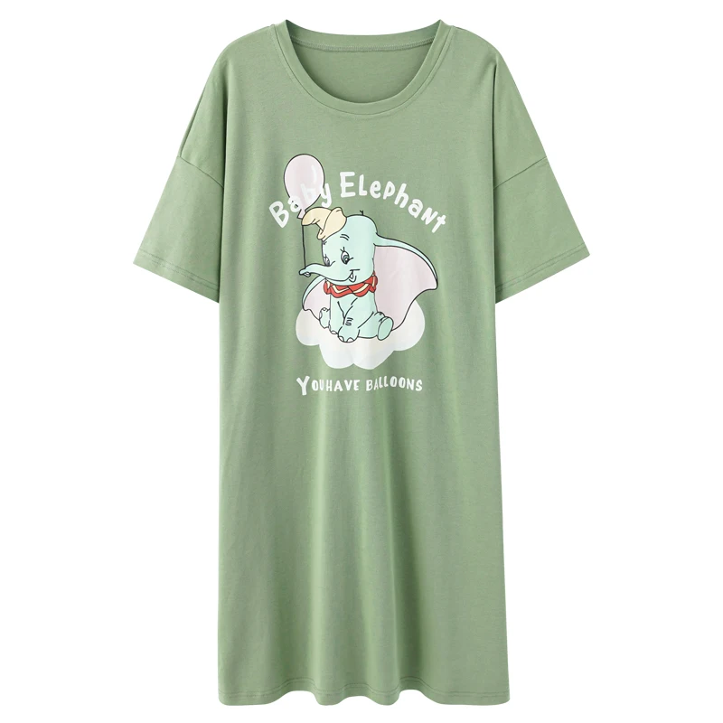 Disney Cartoon Dumbo Cute Kawaii Cotton Night Sleepshirts for Women Short Sleeve Loose Sleepwear Home Service Nightgown Summer