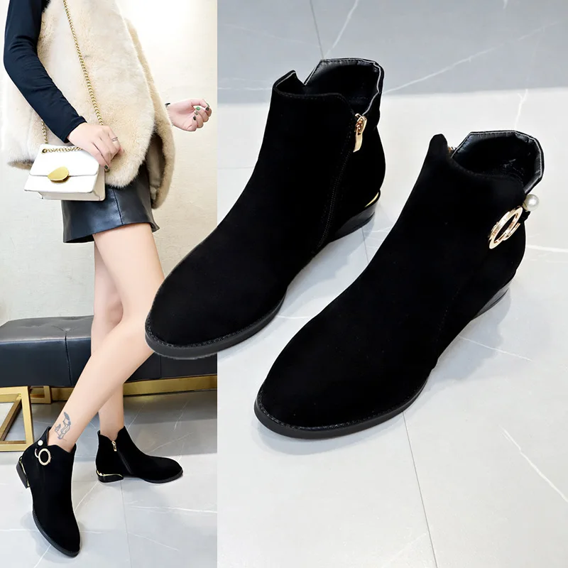 

Женские замшевые ботинки на молнии, с круглым носком, на высоком каблуке