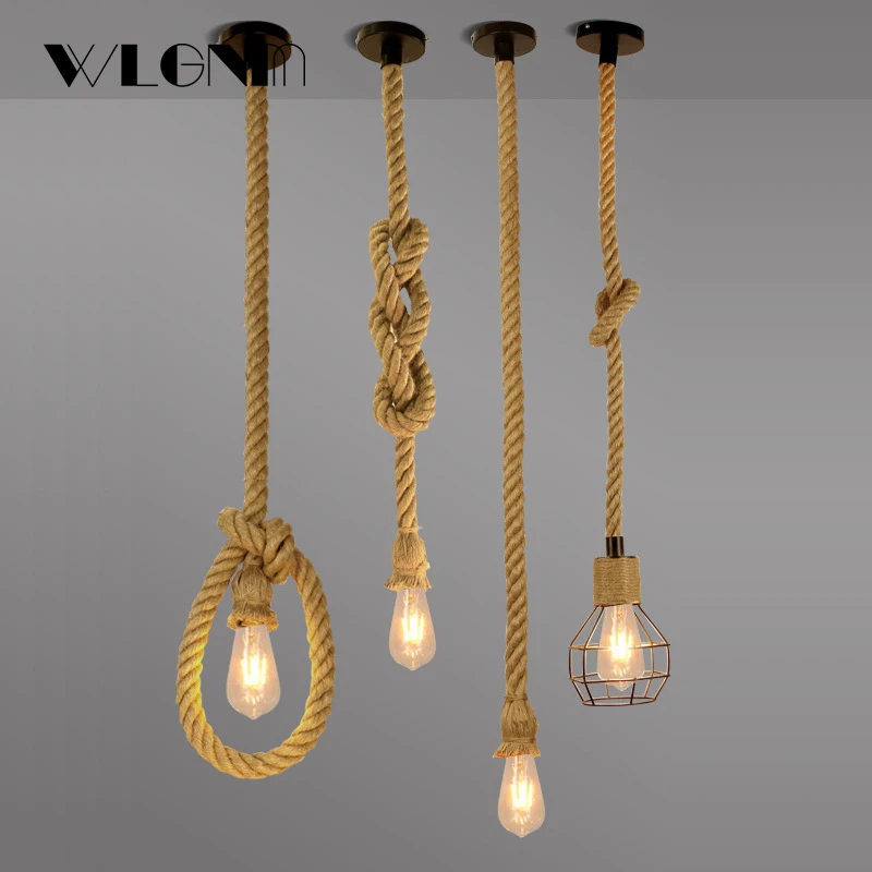 

WLGNM Attic American Retro Chandelier Single Head Rope Light Industrial Lighting Minimalist Living Room Chandeliers AC110-240V