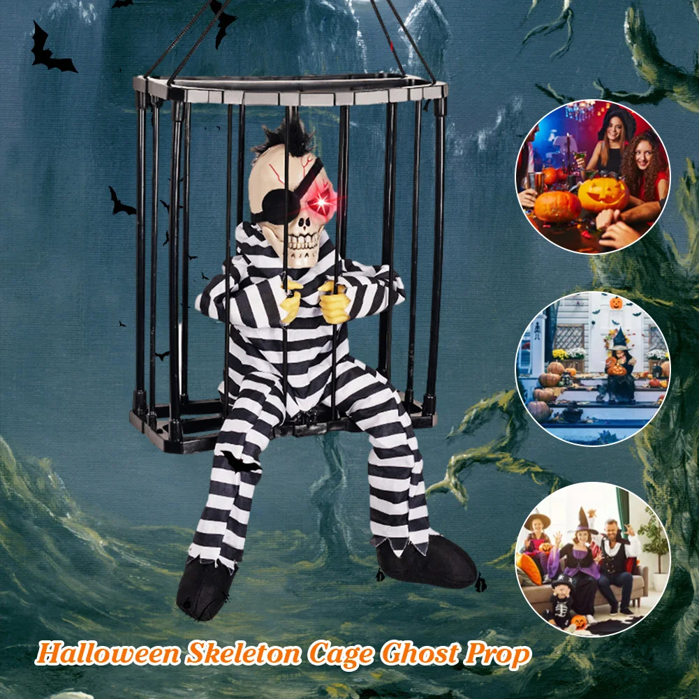 

Halloween Horror Props Haunted House Prisoners Glowing Ghost Screaming Sound Control Hanging Ghost Cage Haunted Party Props