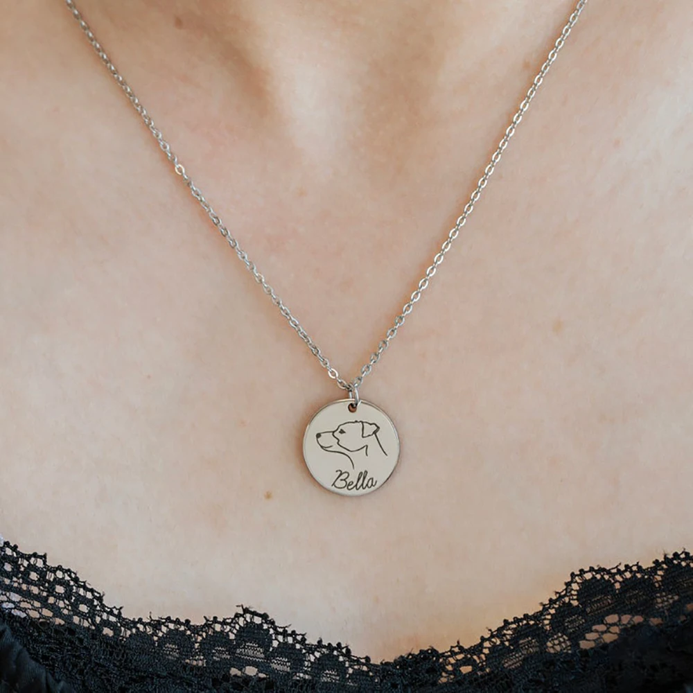 

Personalized Pet Photo Disc Necklace For Women Tiny Cat dog Name Pendant Necklaces Custom Animal 316L Stainless Steel Jewelry